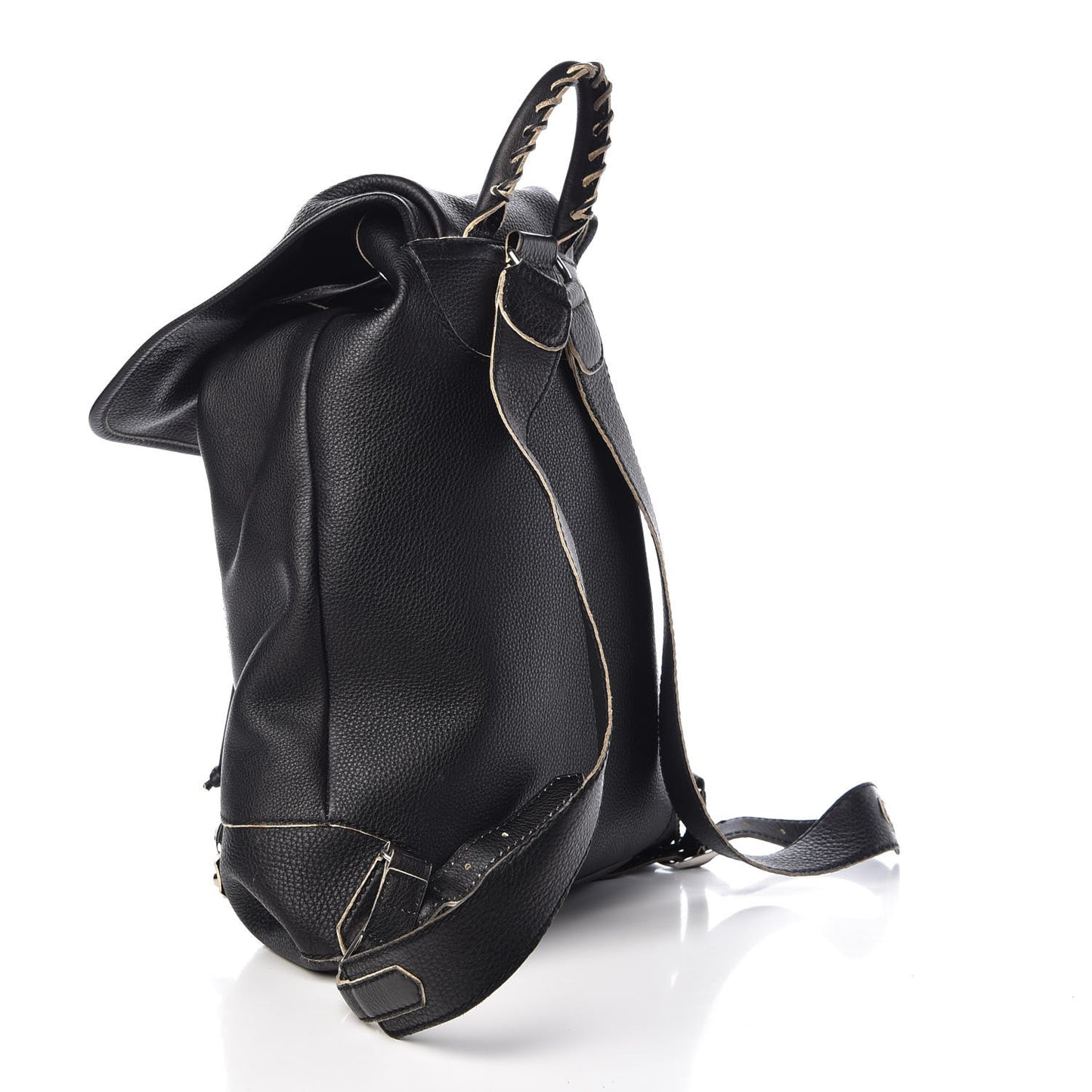 Veau Classic Silver Hardware Traveler Backpack Black