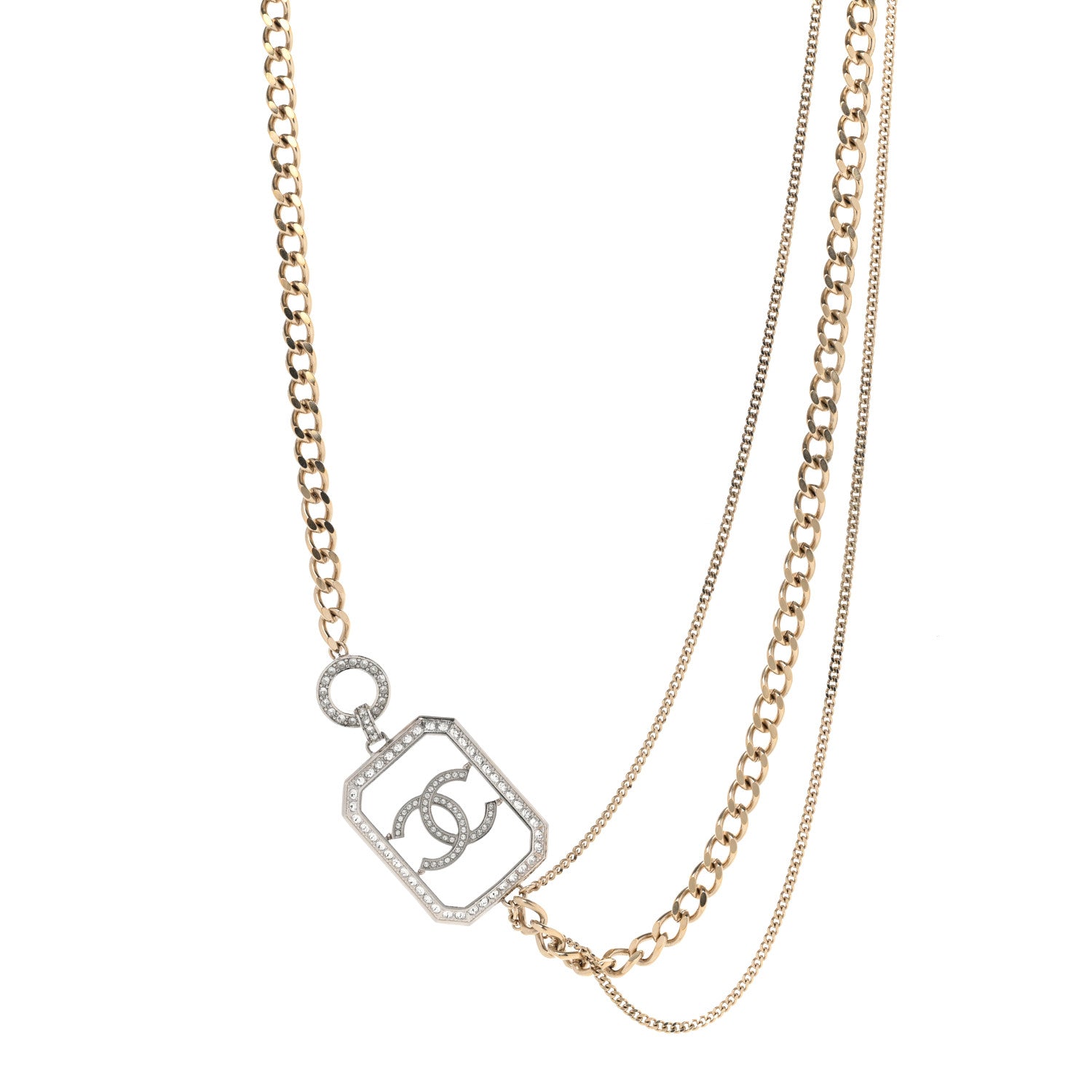 Chanel Crystal Chain CC Multi Strand Necklace Gold 1 of 8