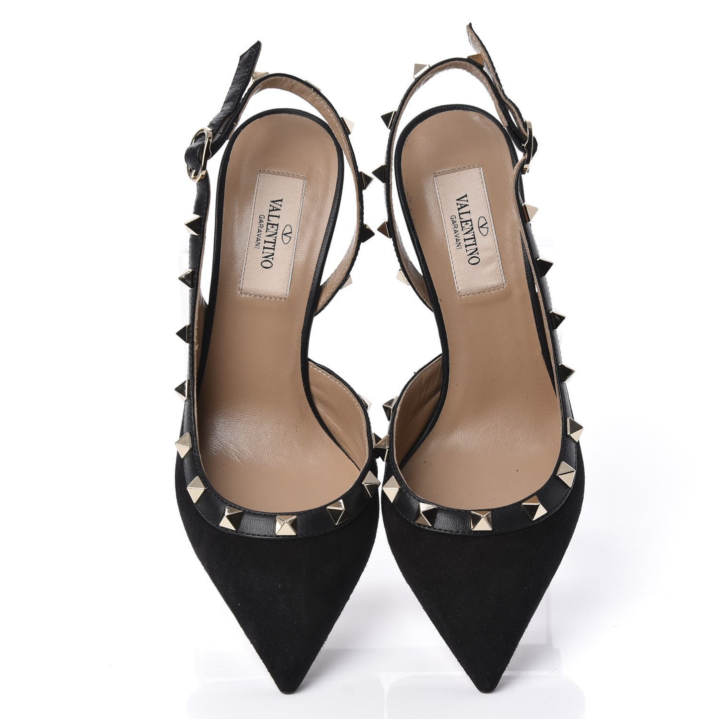 Suede Rockstud Half D'Orsay Slingback 85mm Pumps 36 Black