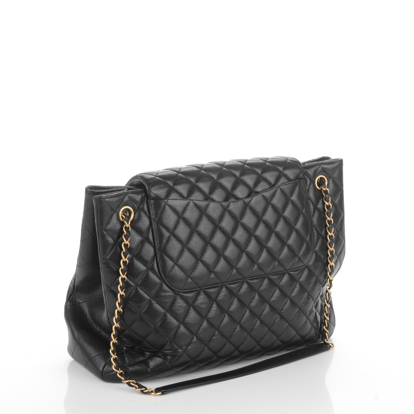 Caviar Quilted Flap Tote Black