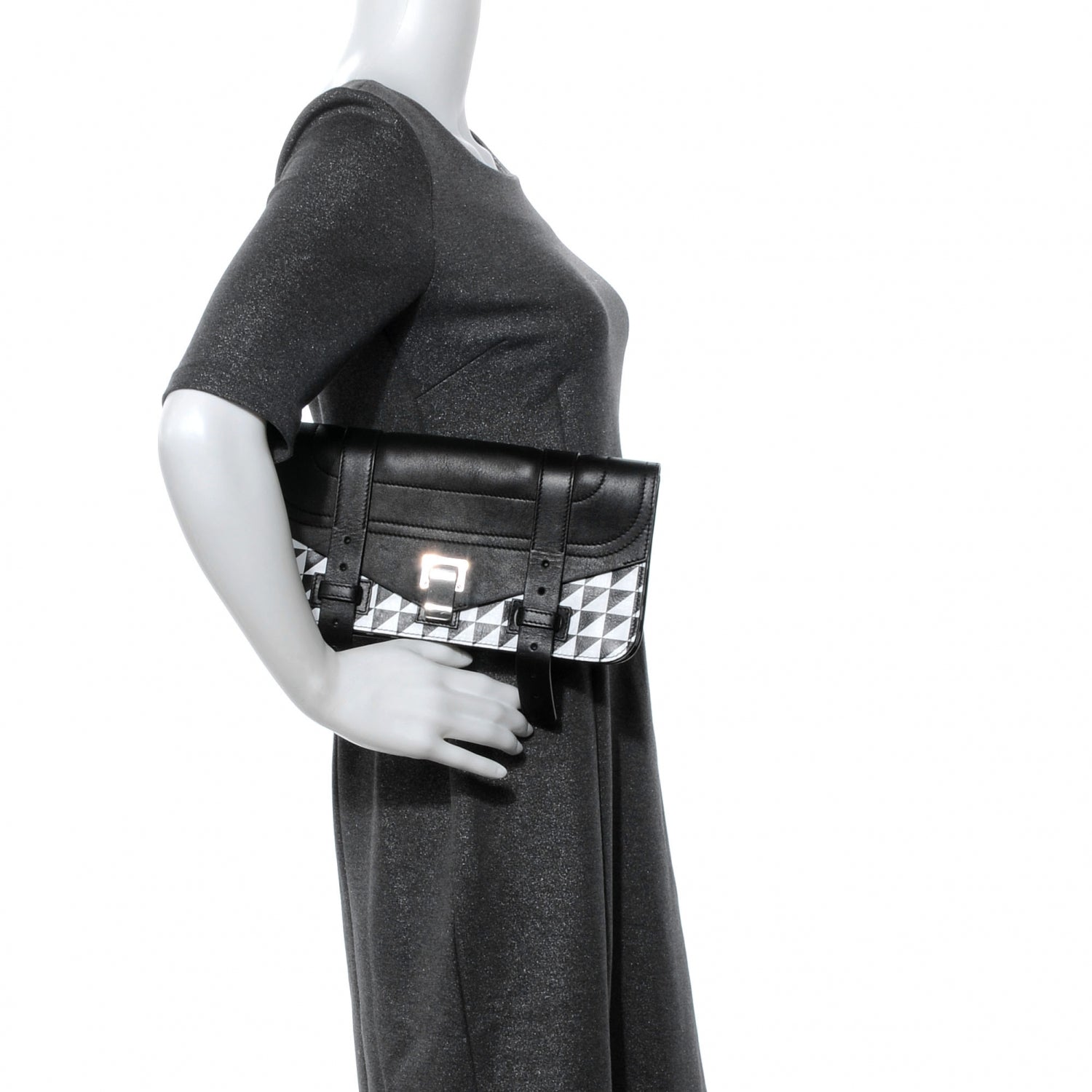 Proenza Schouler Leather PS1 Pochette Clutch Triangle Print Black White 2 of 8