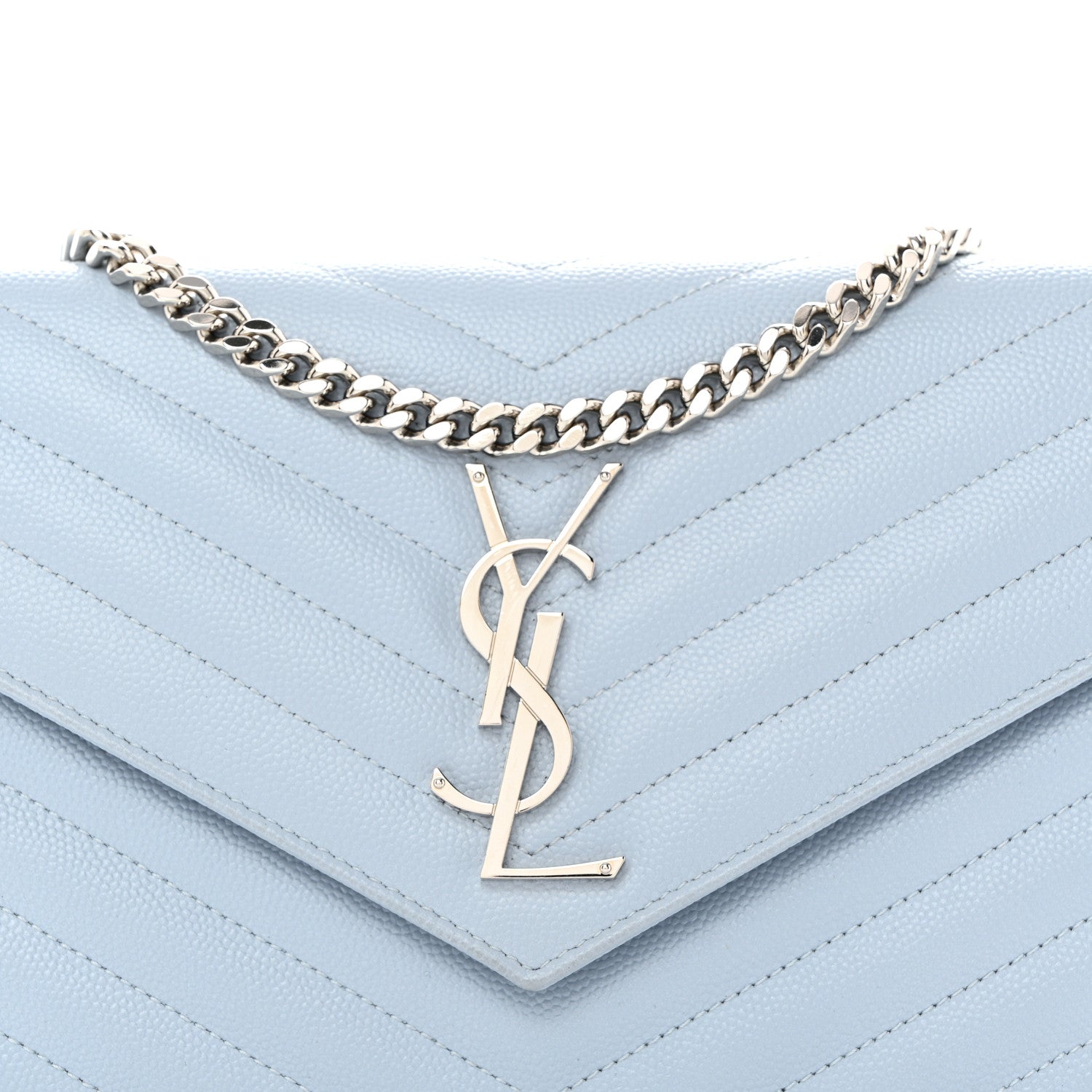 Saint Laurent Grain De Poudre Matelasse Chevron Monogram Chain Wallet Sugar Paper 8 of 10