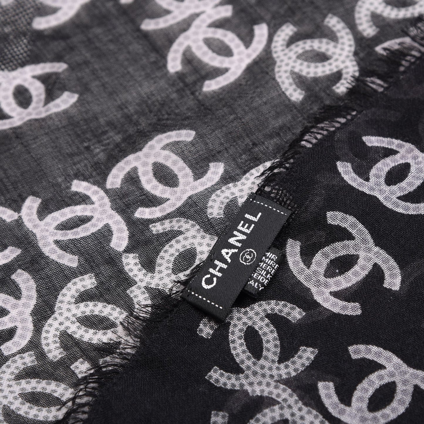 Cashmere Silk CC Logo Scarf Black White