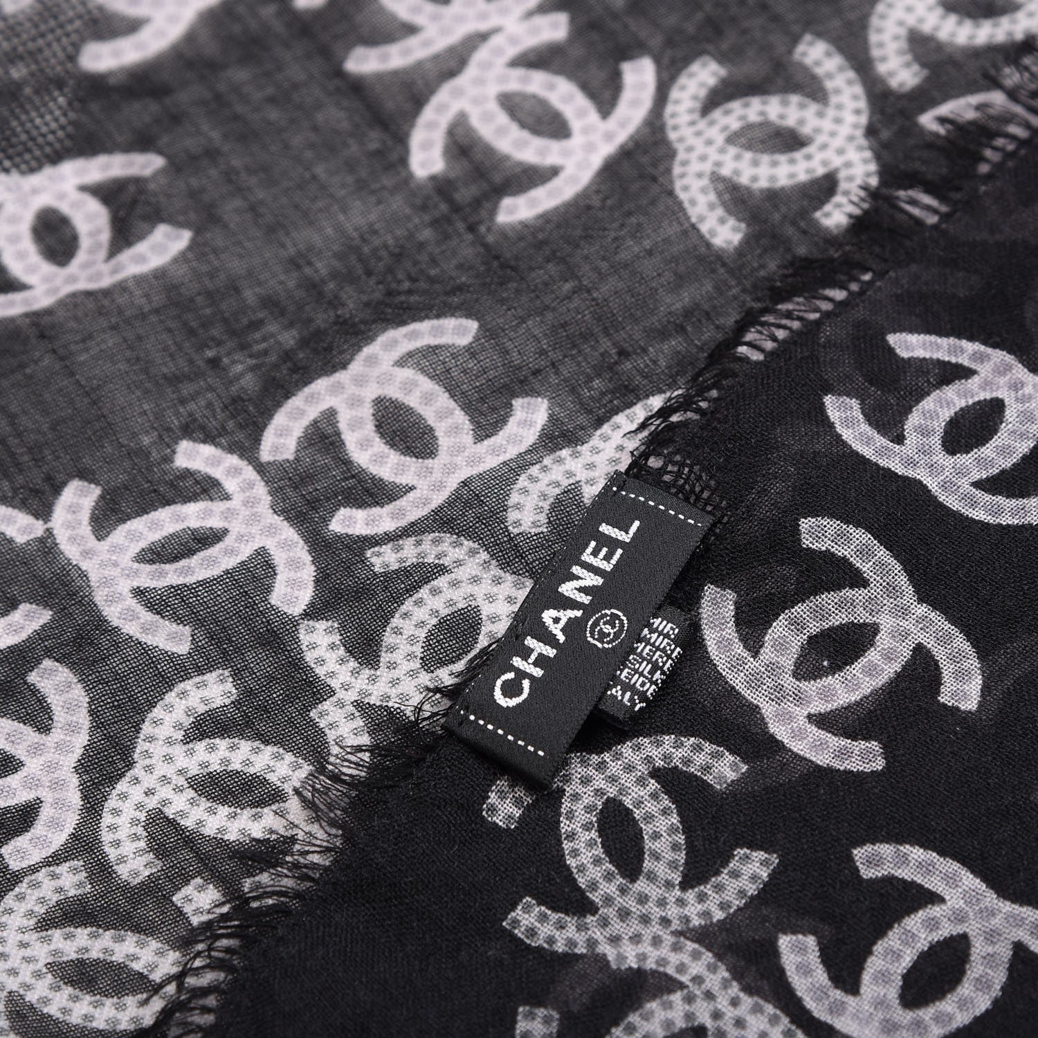 Chanel Cashmere Silk CC Logo Scarf Black White 5 of 5