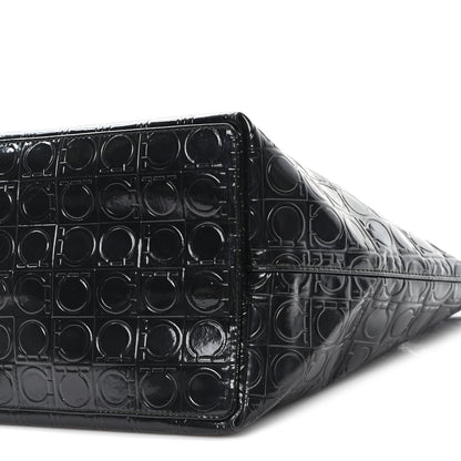 Salvatore Ferragamo Patent Gancini Embossed Tote Black 9 of 11