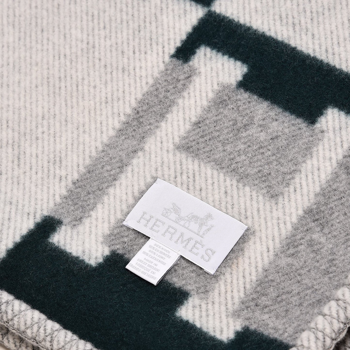 Wool Cashmere Avalon Bayadere Blanket Gris Vert Anglais