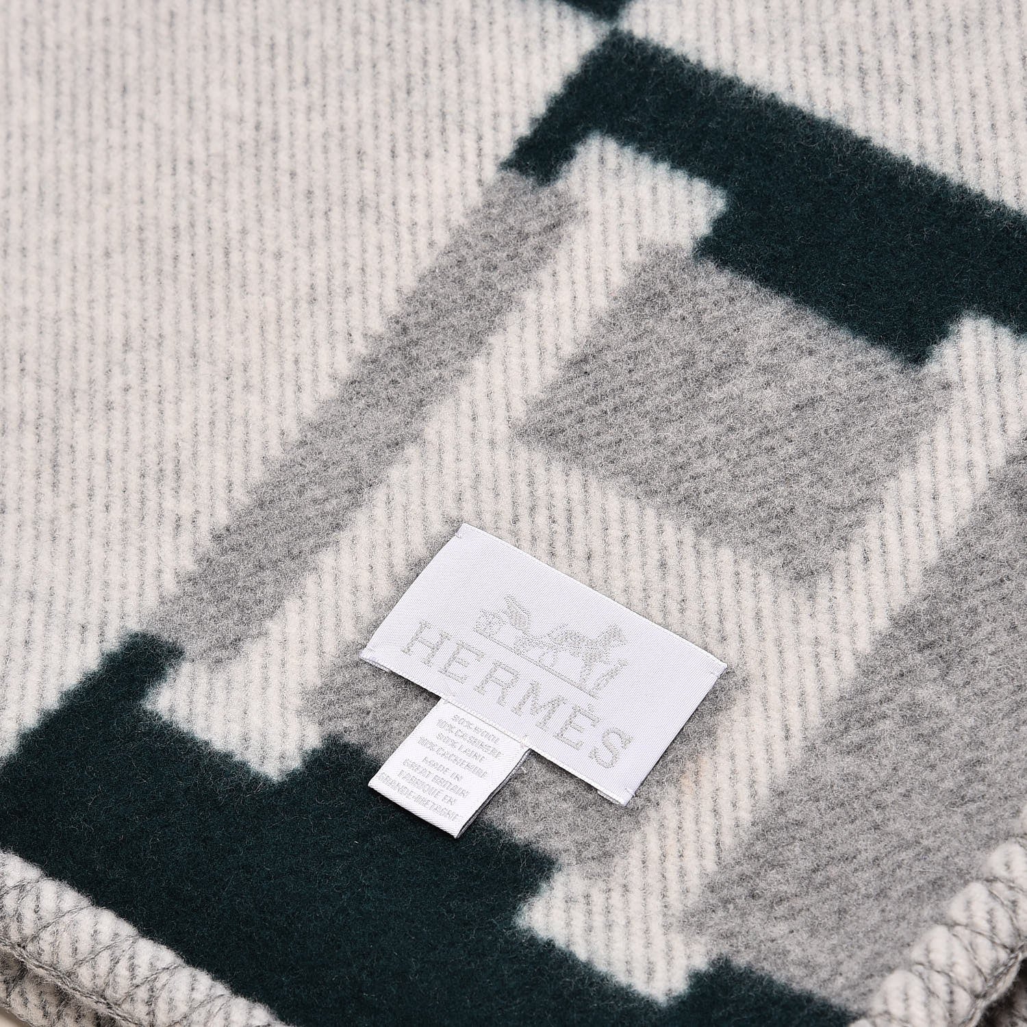 Hermes Wool Cashmere Avalon Bayadere Blanket Gris Vert Anglais 4 of 4