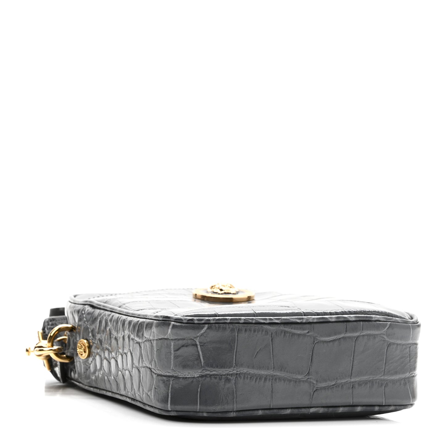 Calfskin Crocodile Embossed Medusa Messenger Bag Grey