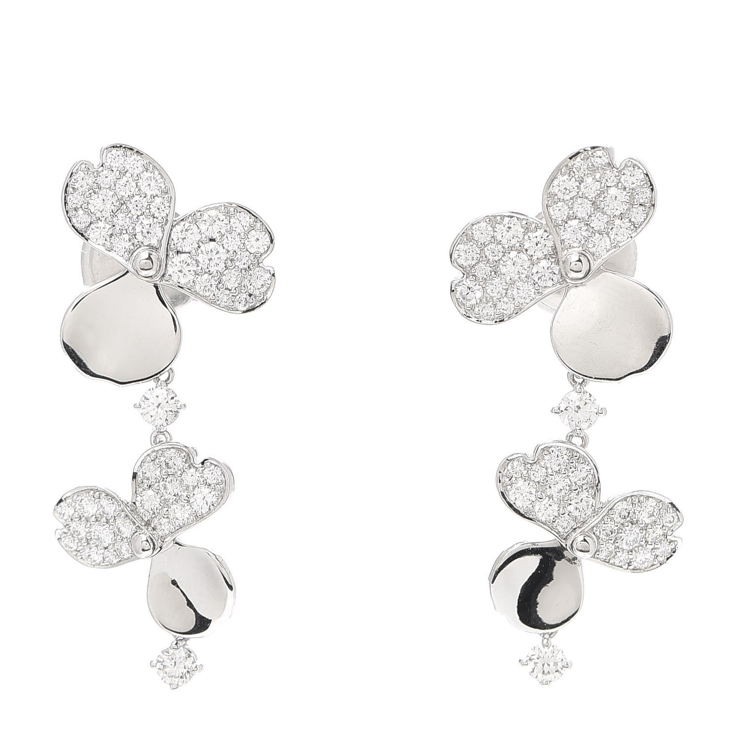 Platinum Diamond Paper Flowers Cluster Drop Earrings
