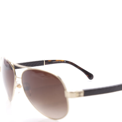 Chanel Lambskin Quilted CC Aviator Sunglasses 4195-Q Brown Gold 5 of 7