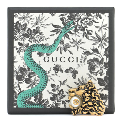 Gucci Metal Glass Pearl Lion Head Ring 49 5 Aged Gold 5 of 5