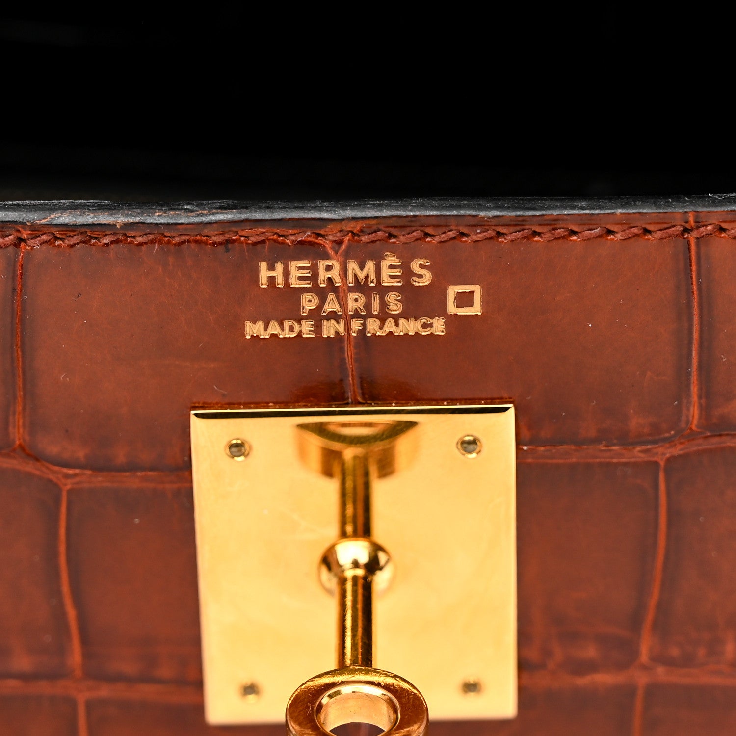 Hermes Shiny Alligator Kelly Sellier 32 Miel Gris Fonce Black 7 of 15