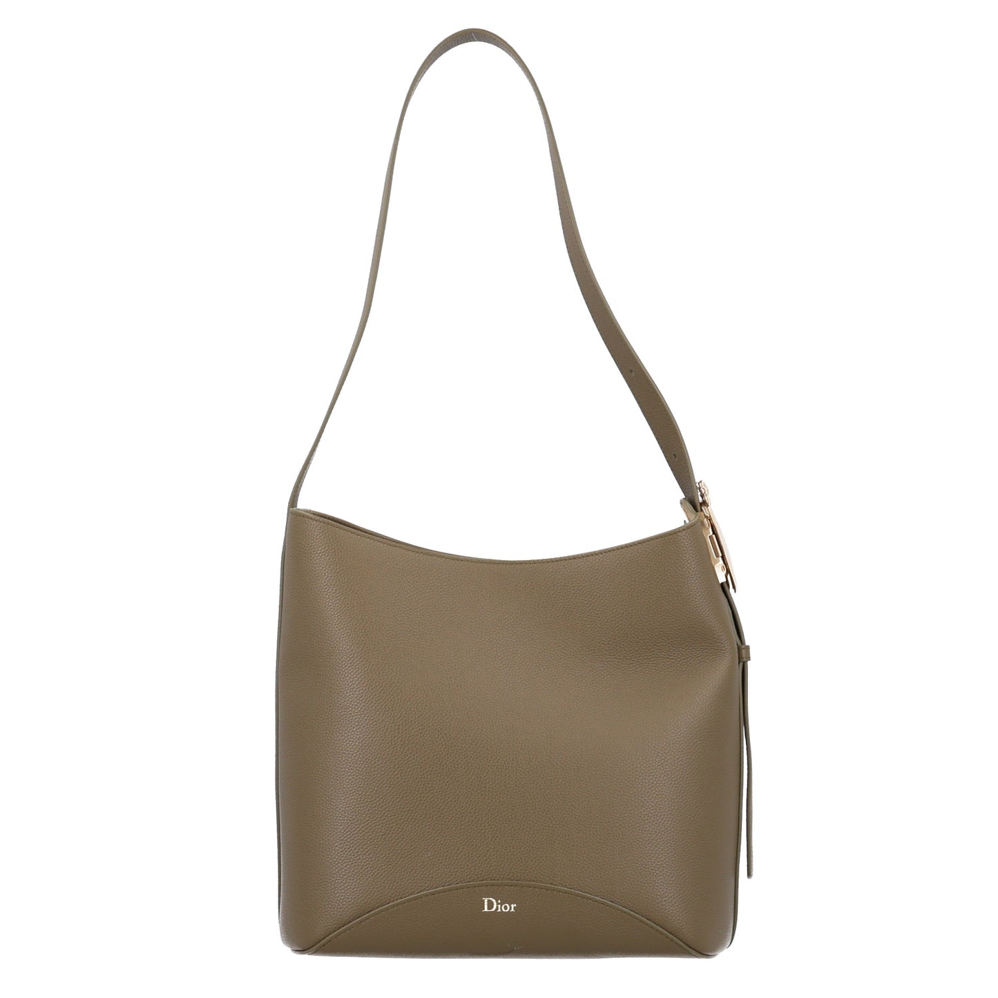 Grained Calfskin Medium Medaillon Bucket Bag Khaki