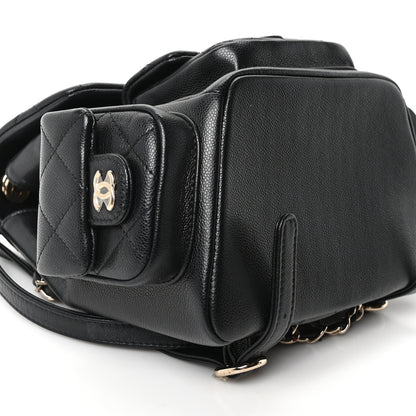 Chanel Shiny Caviar Quilted Small Pockets Drawstring Backpack Black 10 of 10
