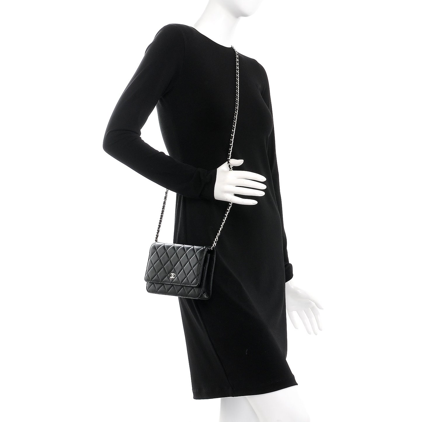 Lambskin Quilted Wallet On Chain WOC Black