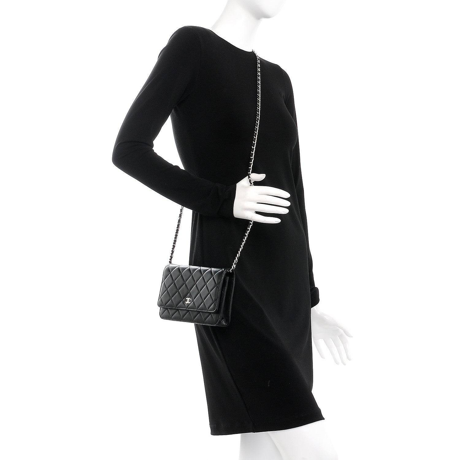 Chanel Lambskin Quilted Wallet On Chain WOC Black 2 of 9