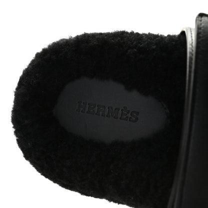 Hermes Calfskin Woolskin Womens Chypre Sandals 36 Black 6 of 12