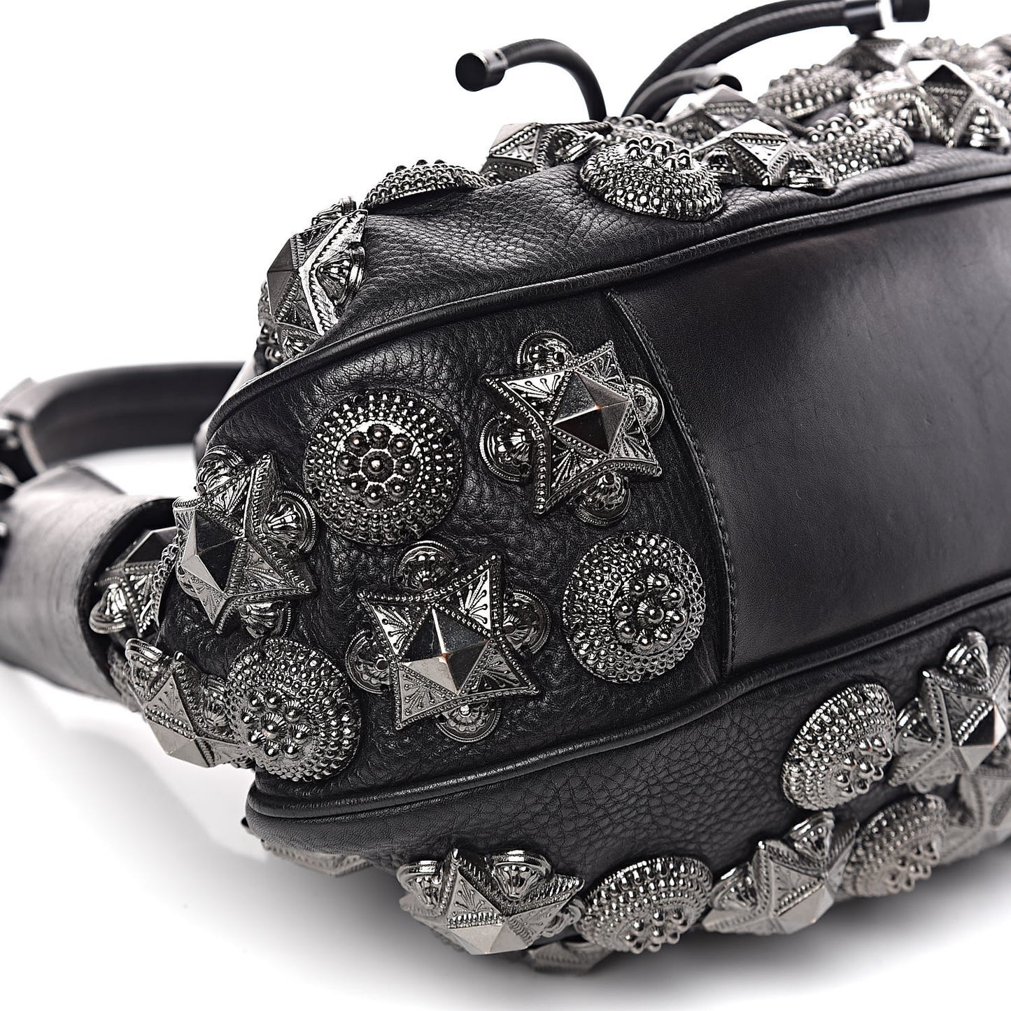 Calfskin Mason Warrior Studded Hobo Black