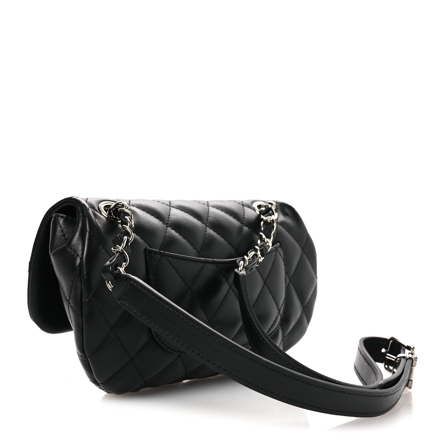 Calfskin Quilted CC Uniform Flap Belt Bag Black