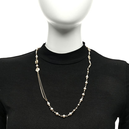 Chanel Pearl Crystal Graduated CC No.5 Perfume Bottle Flower Long Necklace Gold White 2 of 5