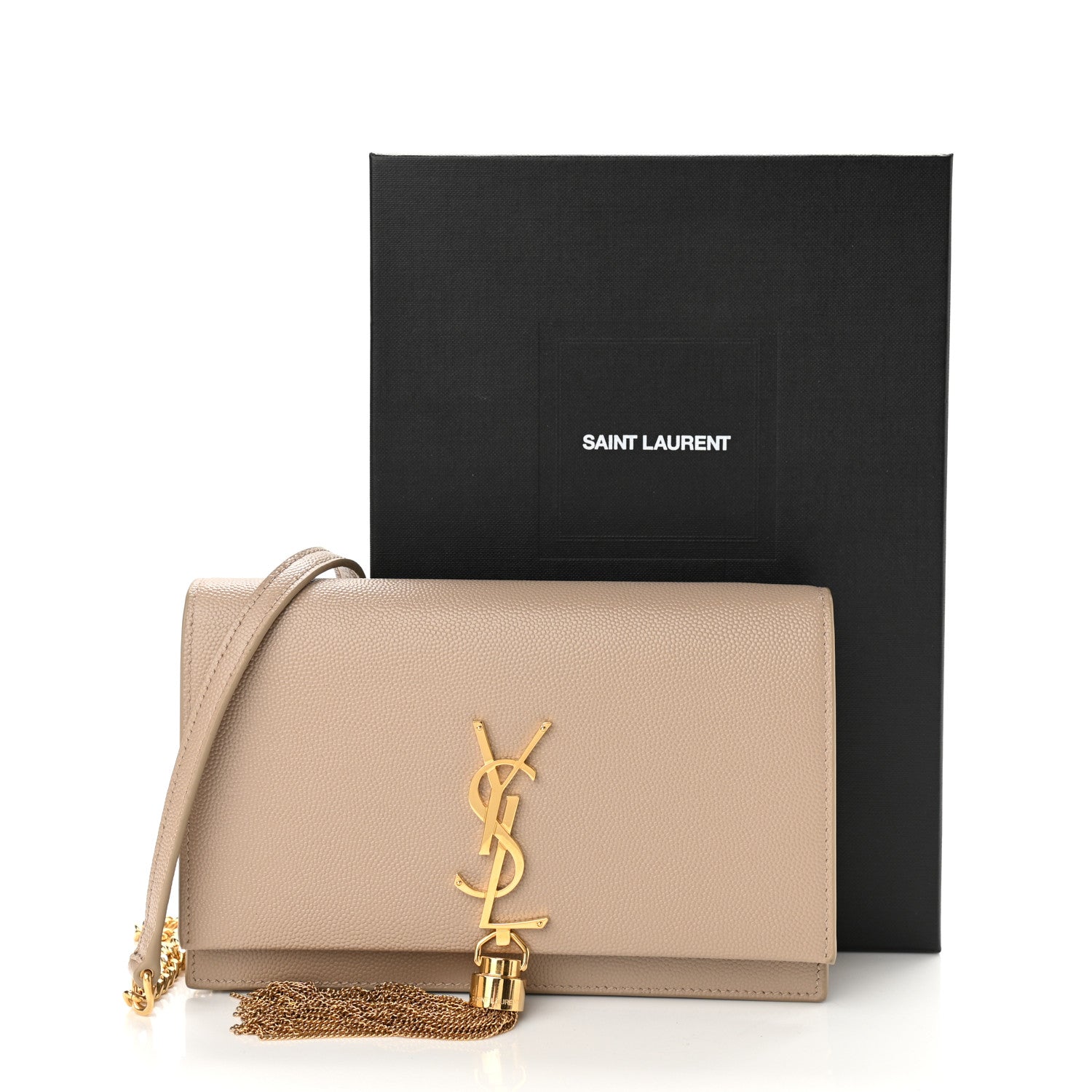 Saint Laurent Grain De Poudre Classic Monogram Kate Tassel Chain Wallet Dark Beige 11 of 11