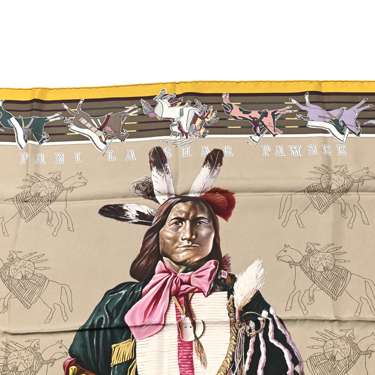 Hermes Silk Pani La Shar Pawnee Wash Scarf 90 Etoupe Safran Mauve 5 of 5