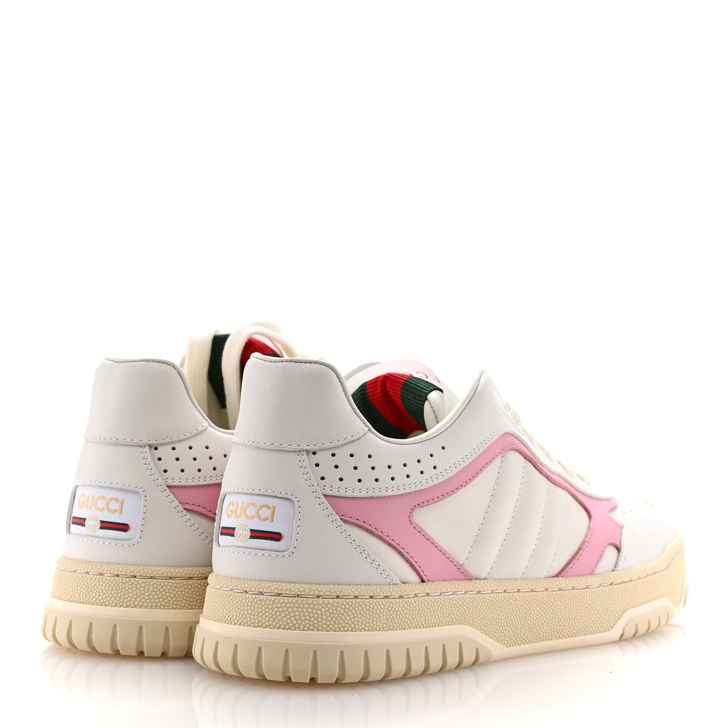 Calfskin Womens Re-Web Sneakers 38.5 White Pink