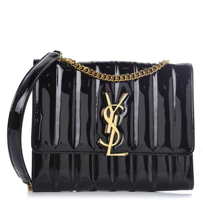 Saint Laurent Patent Calfskin Matelasse Monogram Vicky Chain Wallet Black 1 of 6