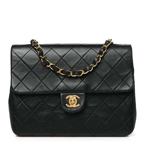 Lambskin Quilted Mini Square Flap Bag Black