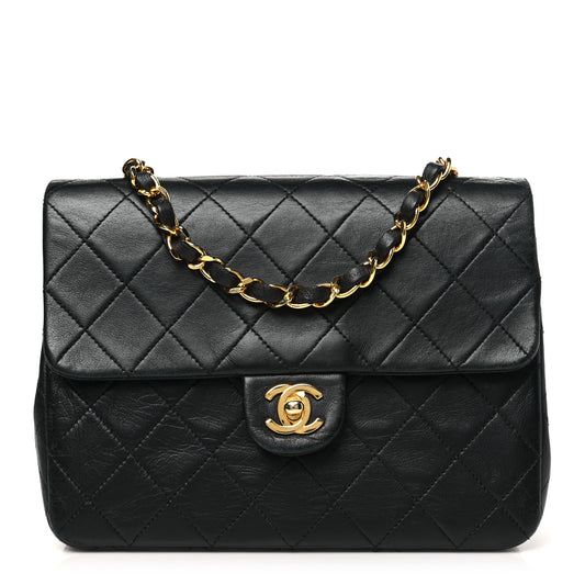 Lambskin Quilted Mini Square Flap Bag Black