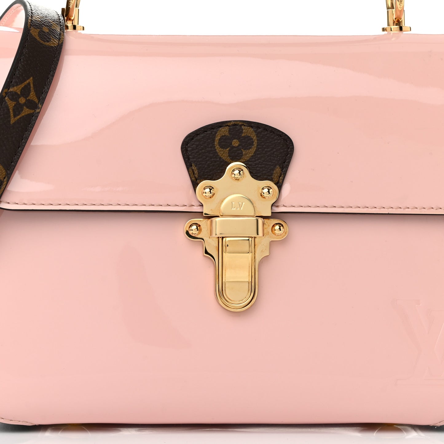 Patent Calfskin Monogram Cherrywood PM Rose Ballerine