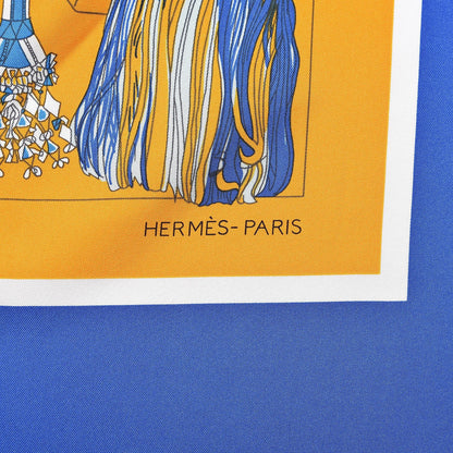 Hermes Silk Passementerie Quadri Scarf 90 Bleu Dur Rose Vif Orange 3 of 7