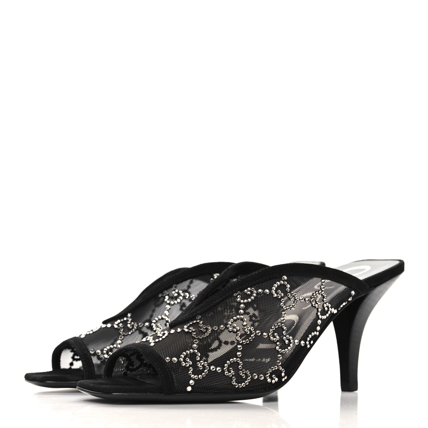 Tela Retino Kid Scamosciato Crystal GG Monogram Square G 95mm Slide Sandals 35  Black