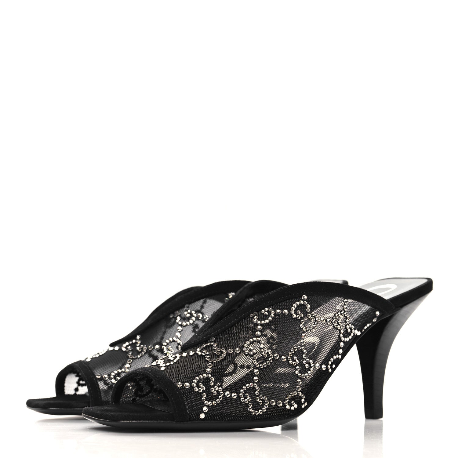 Gucci Tela Retino Kid Scamosciato Crystal GG Monogram Square G 95mm Slide Sandals 35  Black 4 of 8