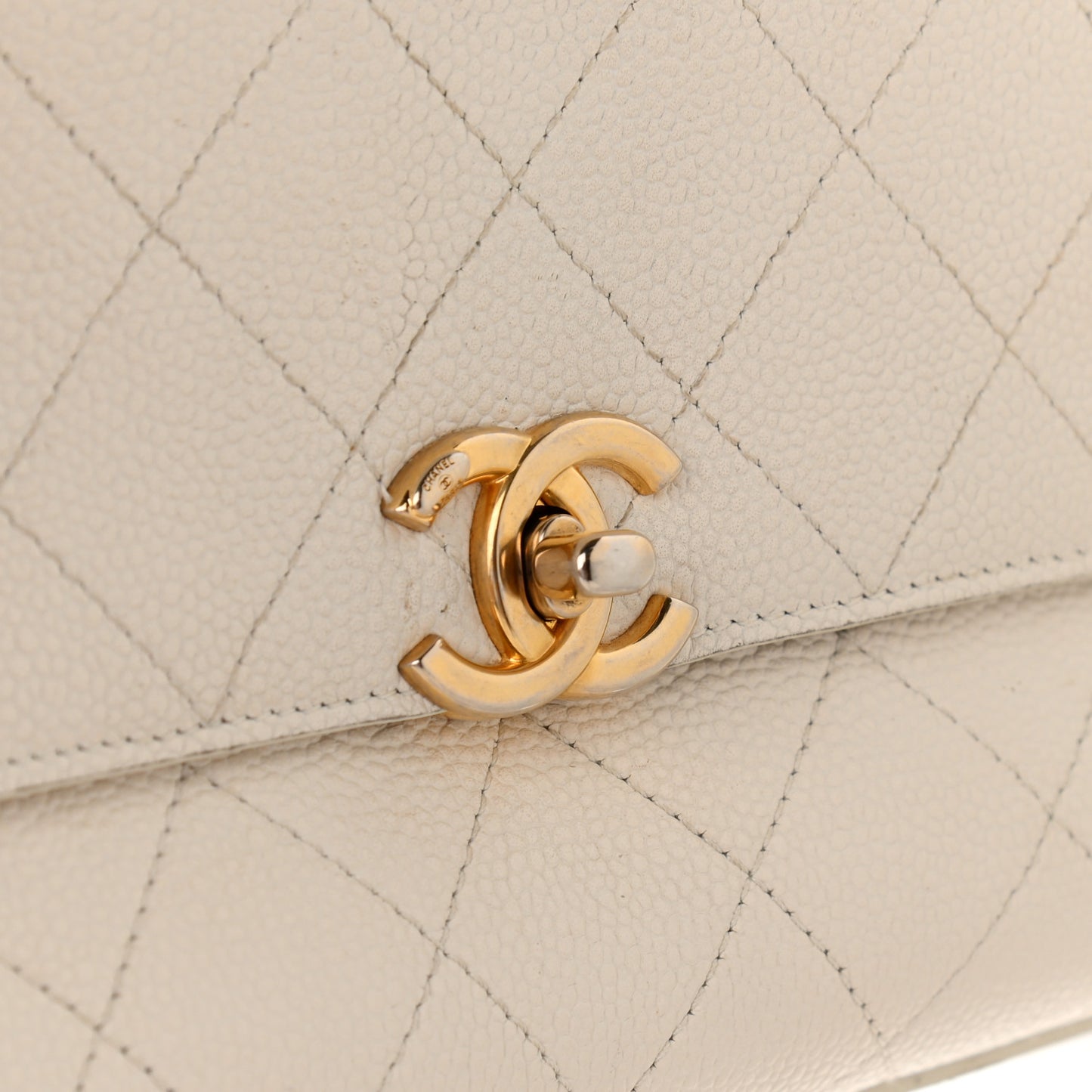 Grained Calfskin Small Stitched Flap White