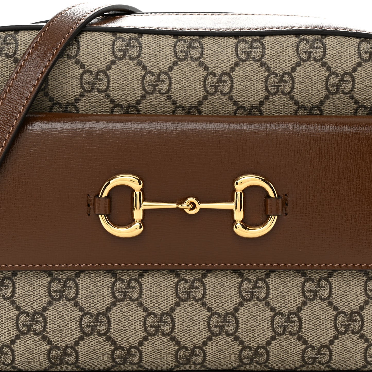 GG Supreme Monogram Small Horsebit 1955 Shoulder Bag Beige Brown Sugar