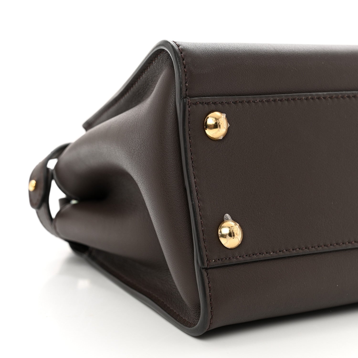 Fendi Vitello Seta Suede FF Mini Peekaboo Iconic Satchel Chocolate Sigaro Marrone 8 of 9