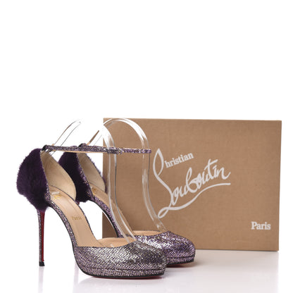 Christian Louboutin Glitter Lady Crazy Fur 120 Platform Pumps 38 Pivoine Purple 8 of 8