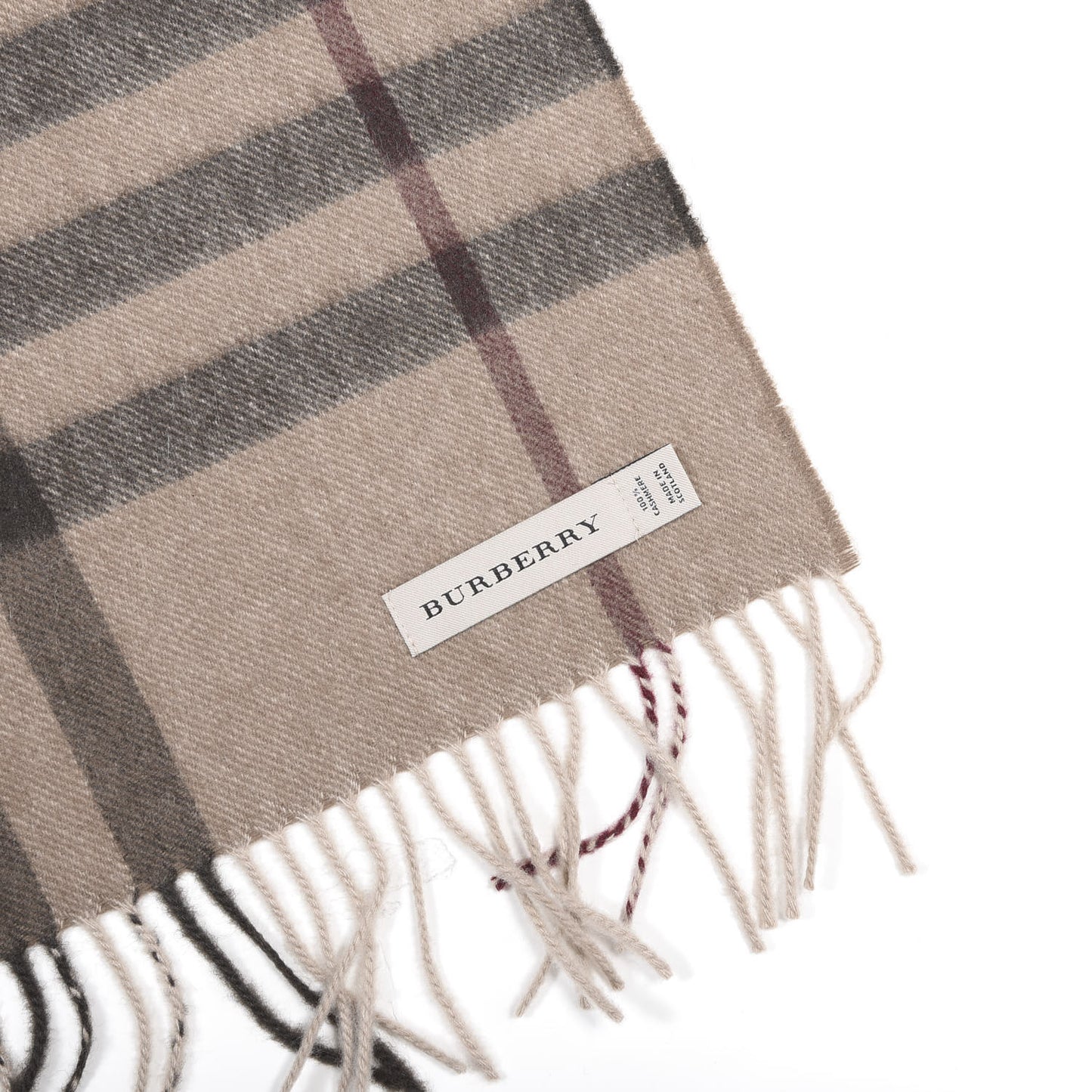 Cashmere Giant Check Fringe Scarf Smoke
