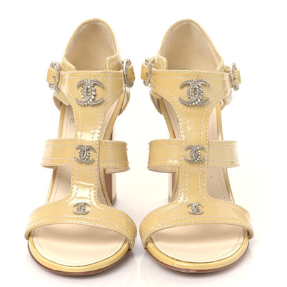 Chanel Patent Crystal CC Sandals 36 Beige Clair 2 of 11