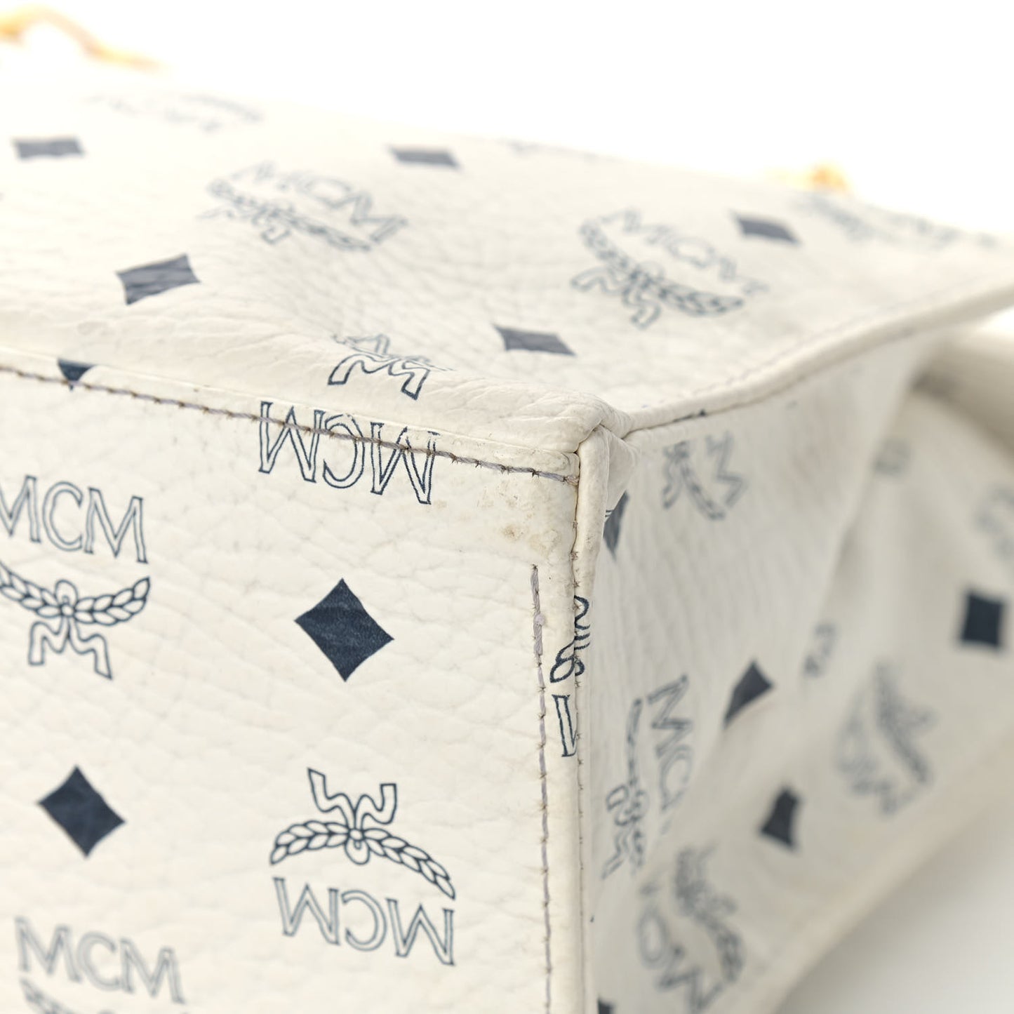 Lambskin Coated Canvas Monogram Chain Tote White