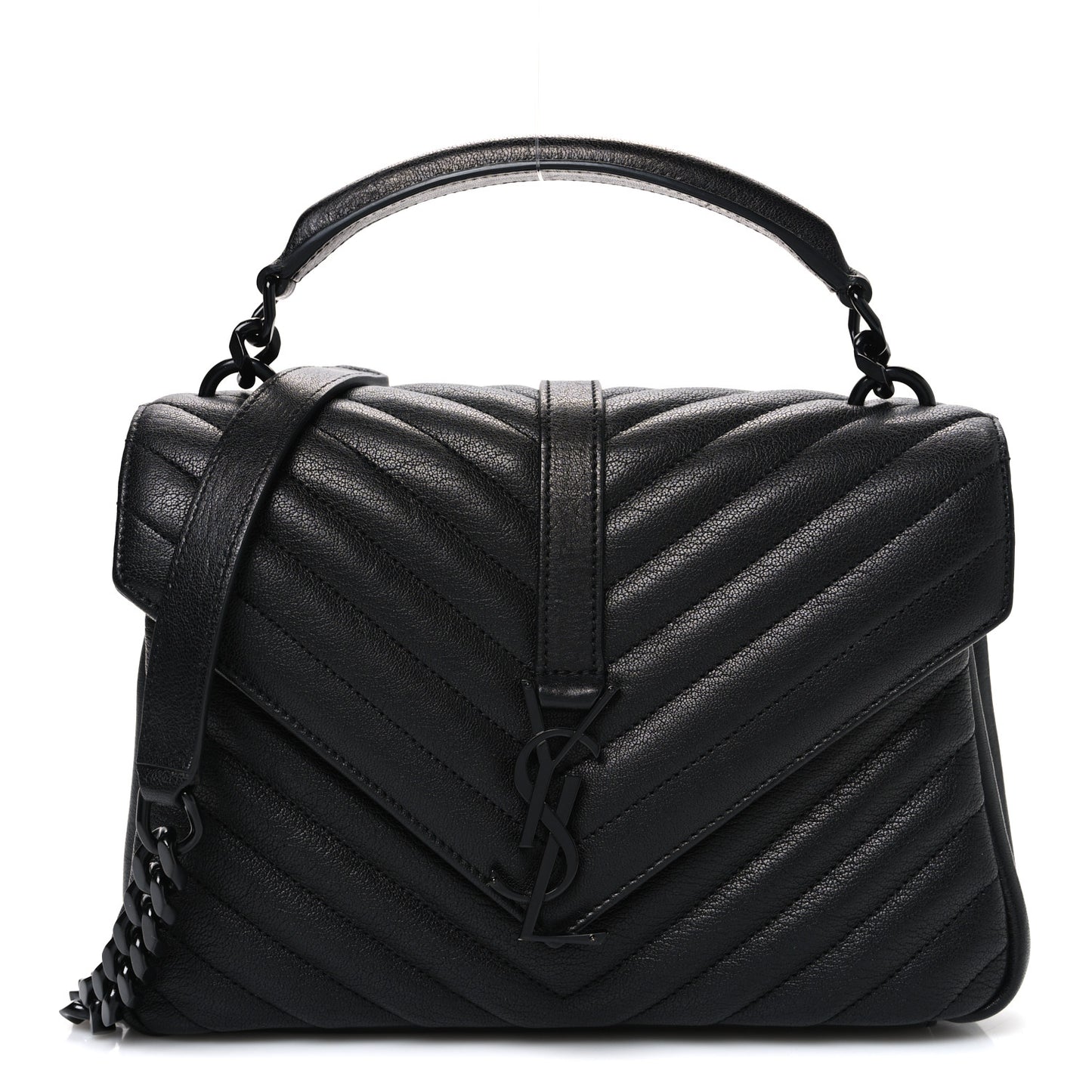 Sheepskin Matelasse Chevron Monogram Monochrome Medium College Bag Black