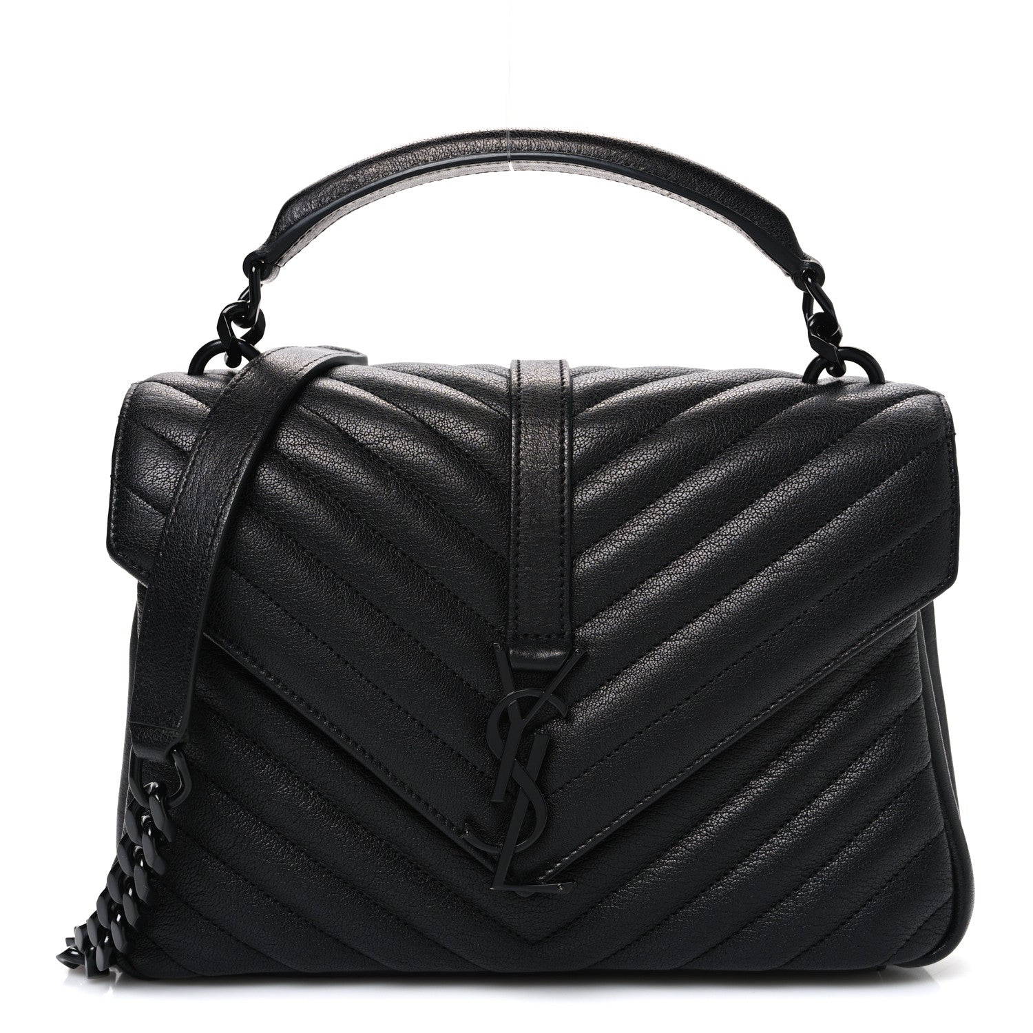 Saint Laurent Sheepskin Matelasse Chevron Monogram Monochrome Medium College Bag Black 1 of 10