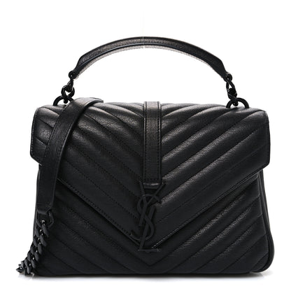 Saint Laurent Sheepskin Matelasse Chevron Monogram Monochrome Medium College Bag Black 1 of 10