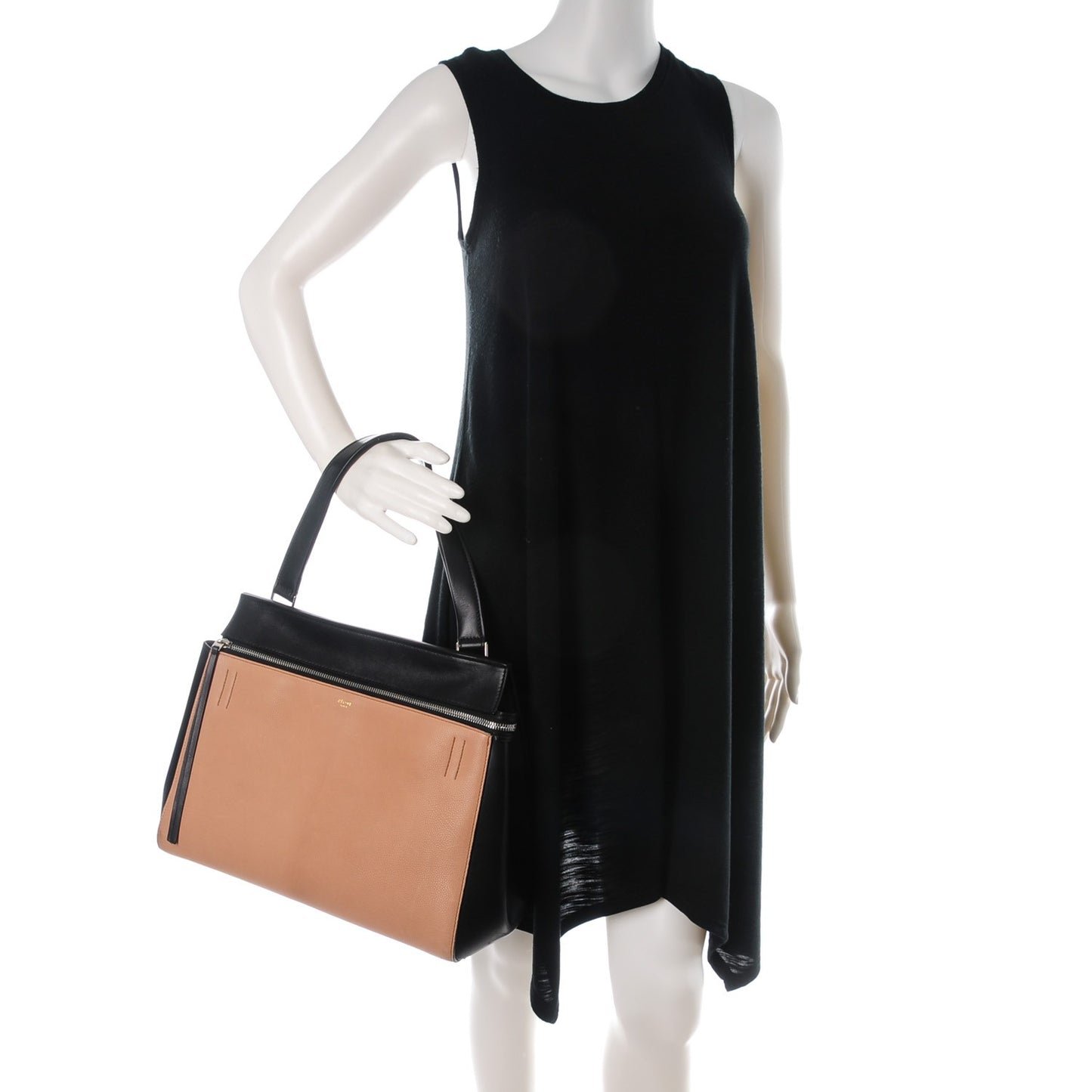Textured Calfskin Medium Bi-Color Edge Shoulder Bag Black