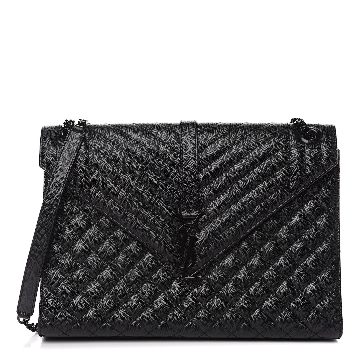 Grain De Poudre Textured Mixed Matelasse Large Triquilt Monogram Monochrome Satchel Black