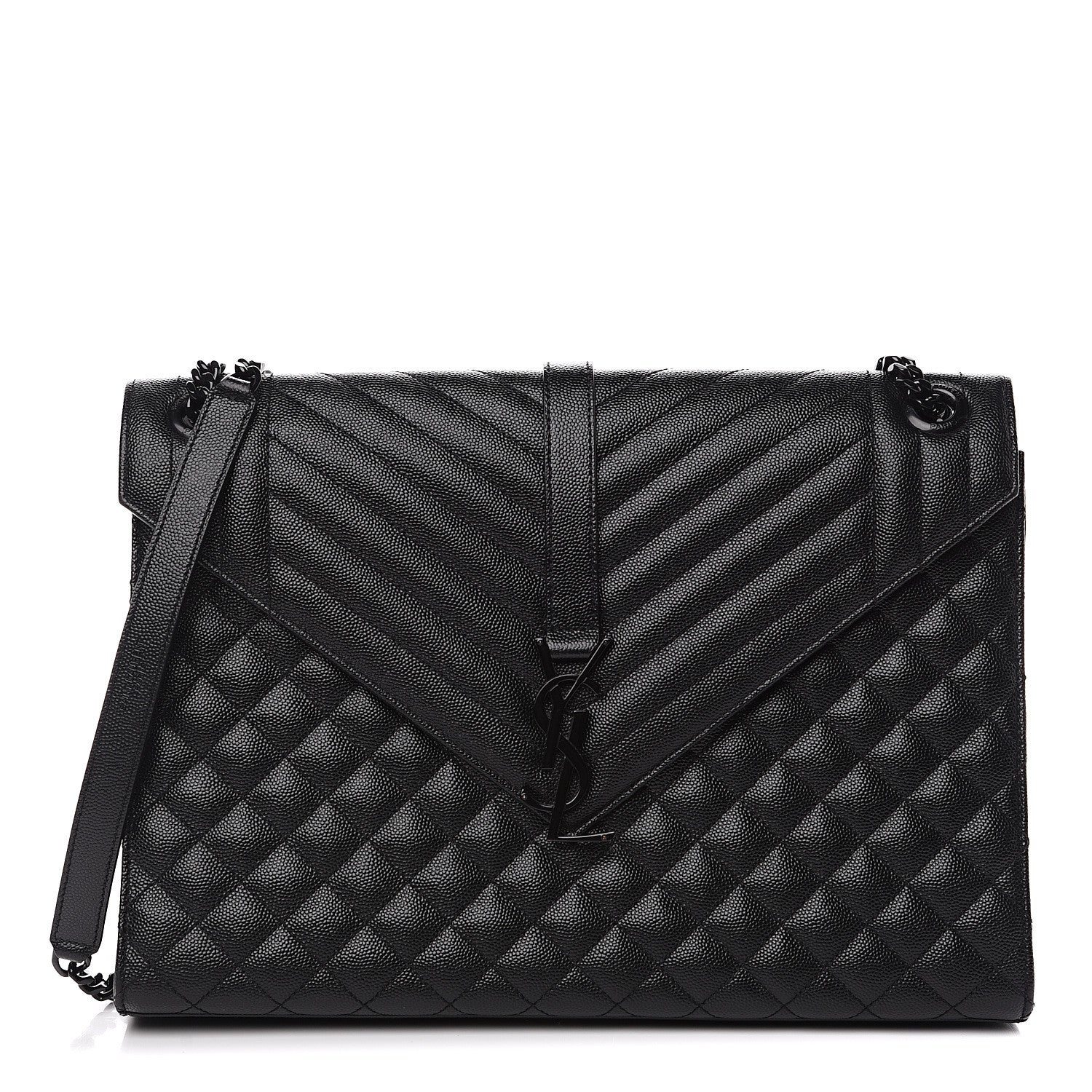 Saint Laurent Grain De Poudre Textured Mixed Matelasse Large Triquilt Monogram Monochrome Satchel Black 1 of 13