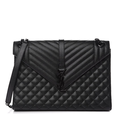 Saint Laurent Grain De Poudre Textured Mixed Matelasse Large Triquilt Monogram Monochrome Satchel Black 1 of 13