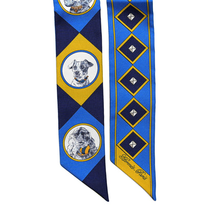Hermes Silk Colliers Et Chiens Twilly Blue Roy Gold Marine 2 of 4