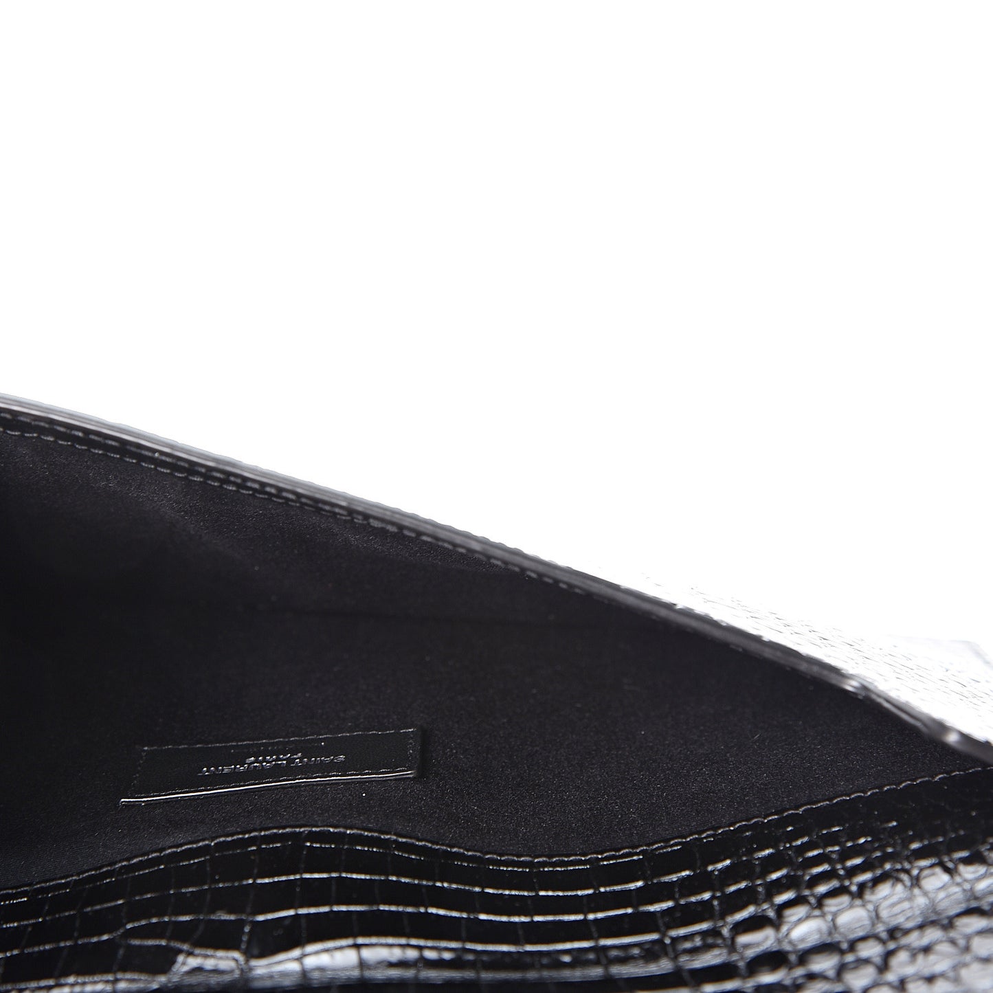 Calfskin Crocodile Embossed Uptown Monogram Clutch Black